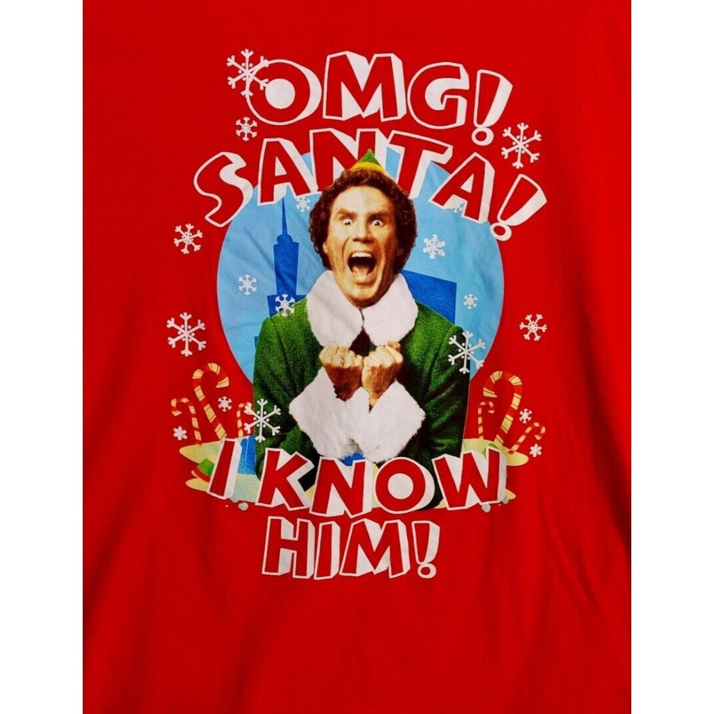 ELF OMG Santa! I Know Him! T-Shirt Red Size L Will Ferrell Christmas Holiday - Picture 2 of 4
